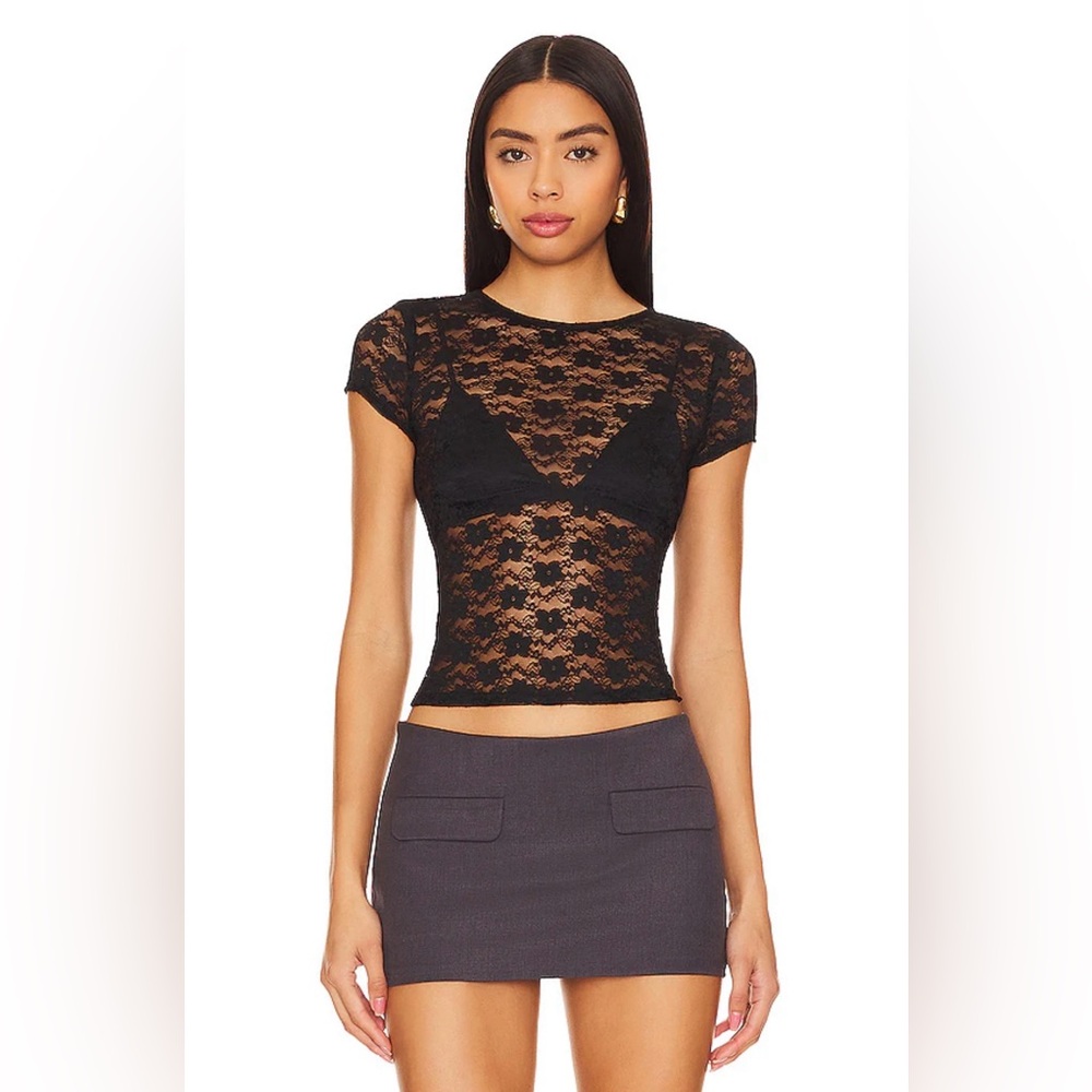 Lovers + Friends Black Lace Top